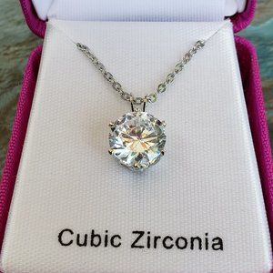 Silvertone CZ Solitaire Necklace